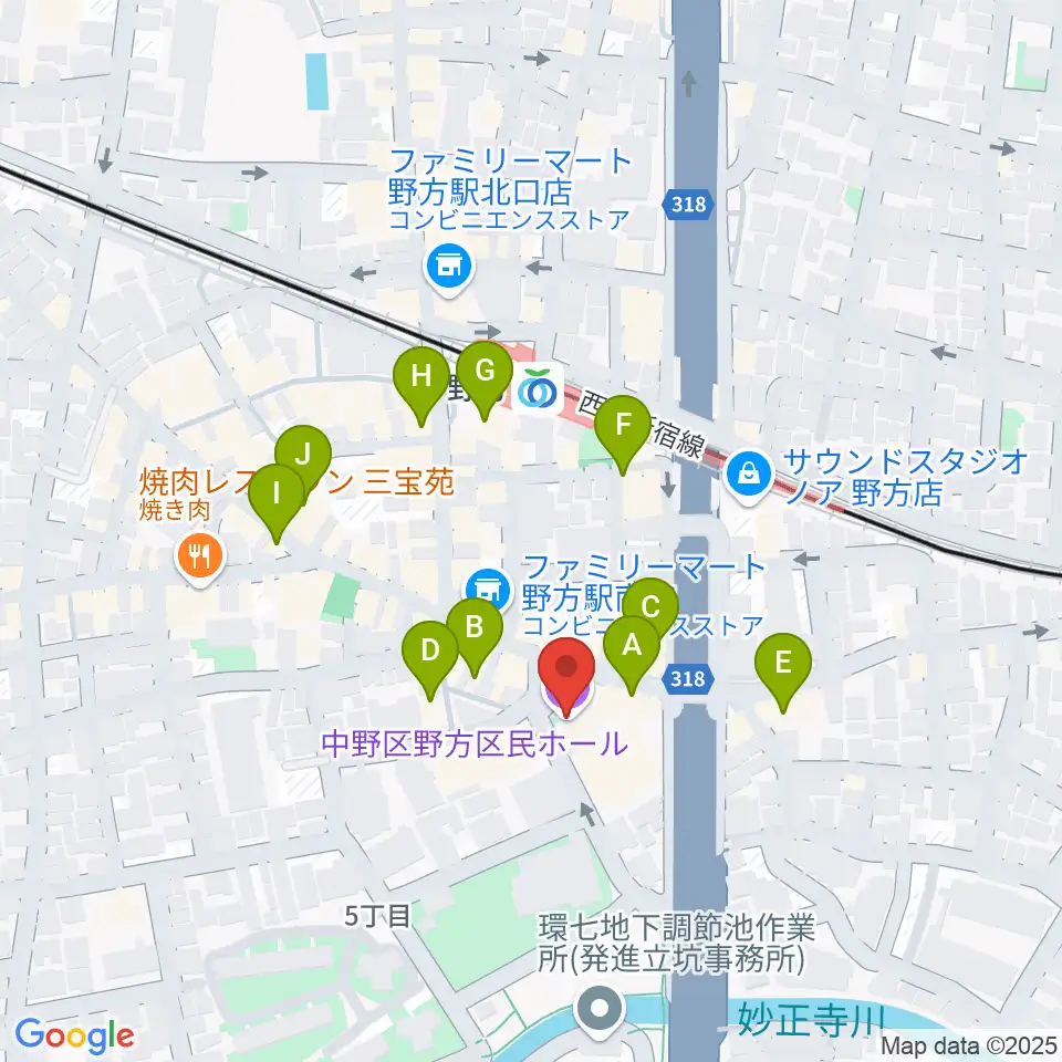 野方区民ホール周辺のカフェ一覧地図