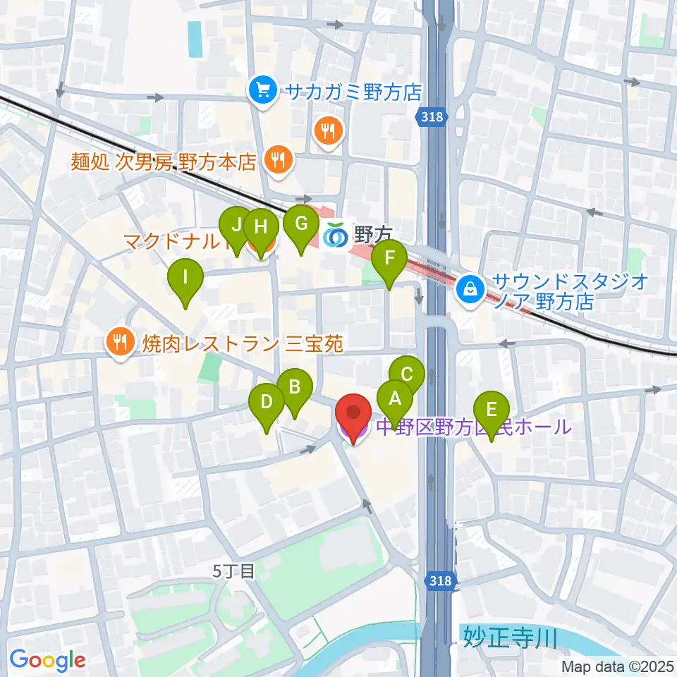 野方区民ホール周辺のカフェ一覧地図