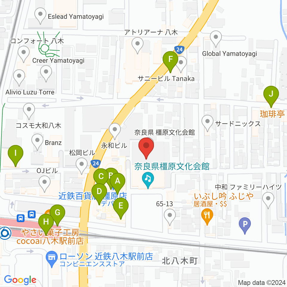 奈良県橿原文化会館周辺のカフェ一覧地図