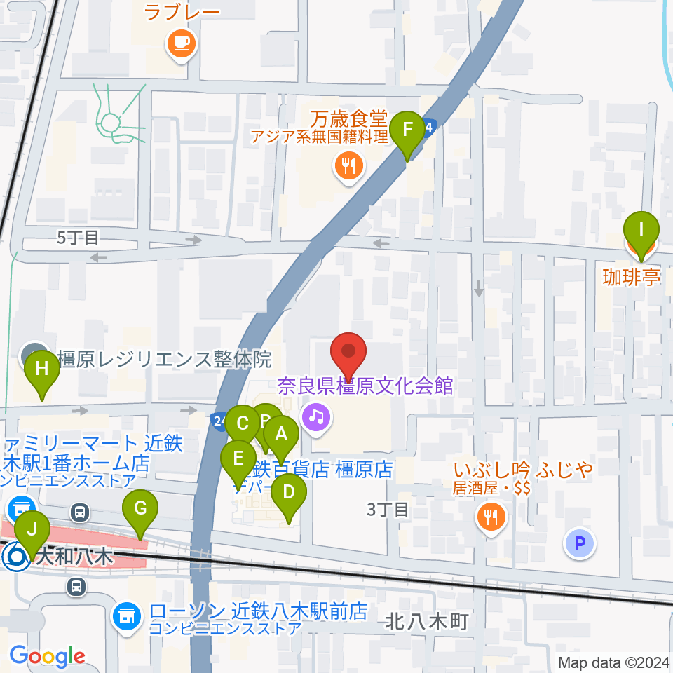 奈良県橿原文化会館周辺のカフェ一覧地図