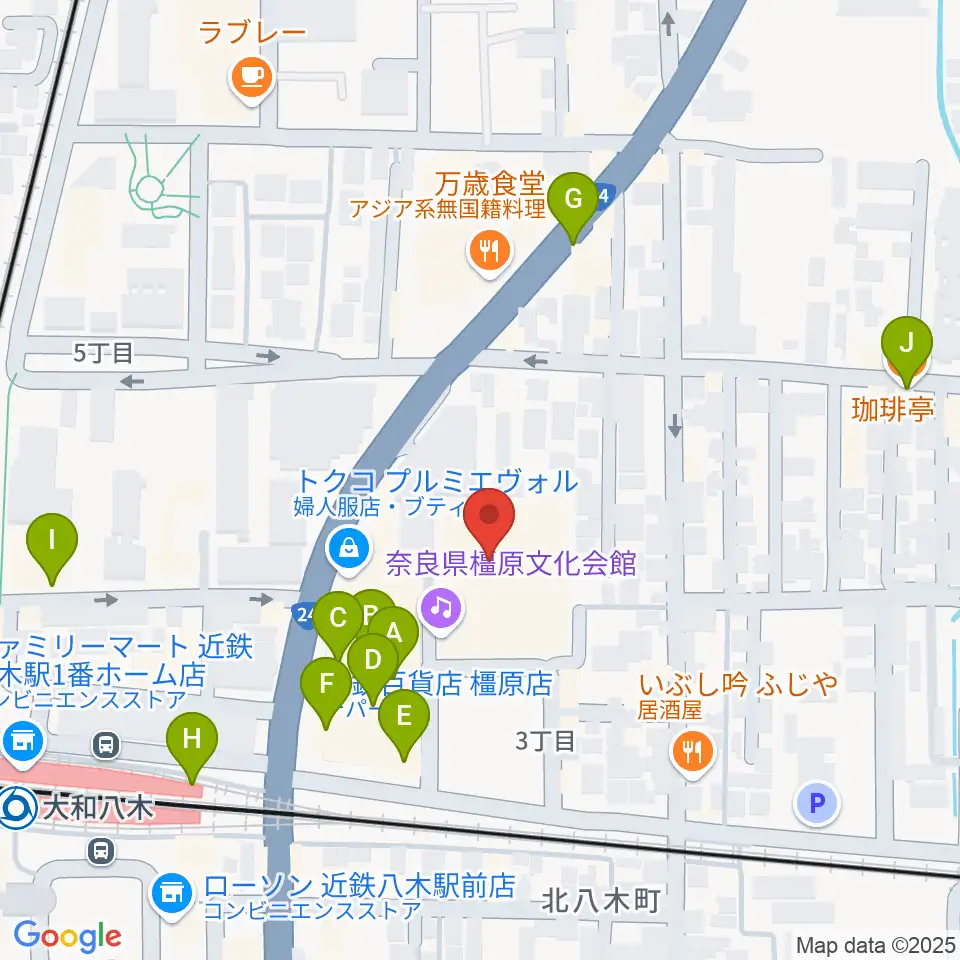 奈良県橿原文化会館周辺のカフェ一覧地図