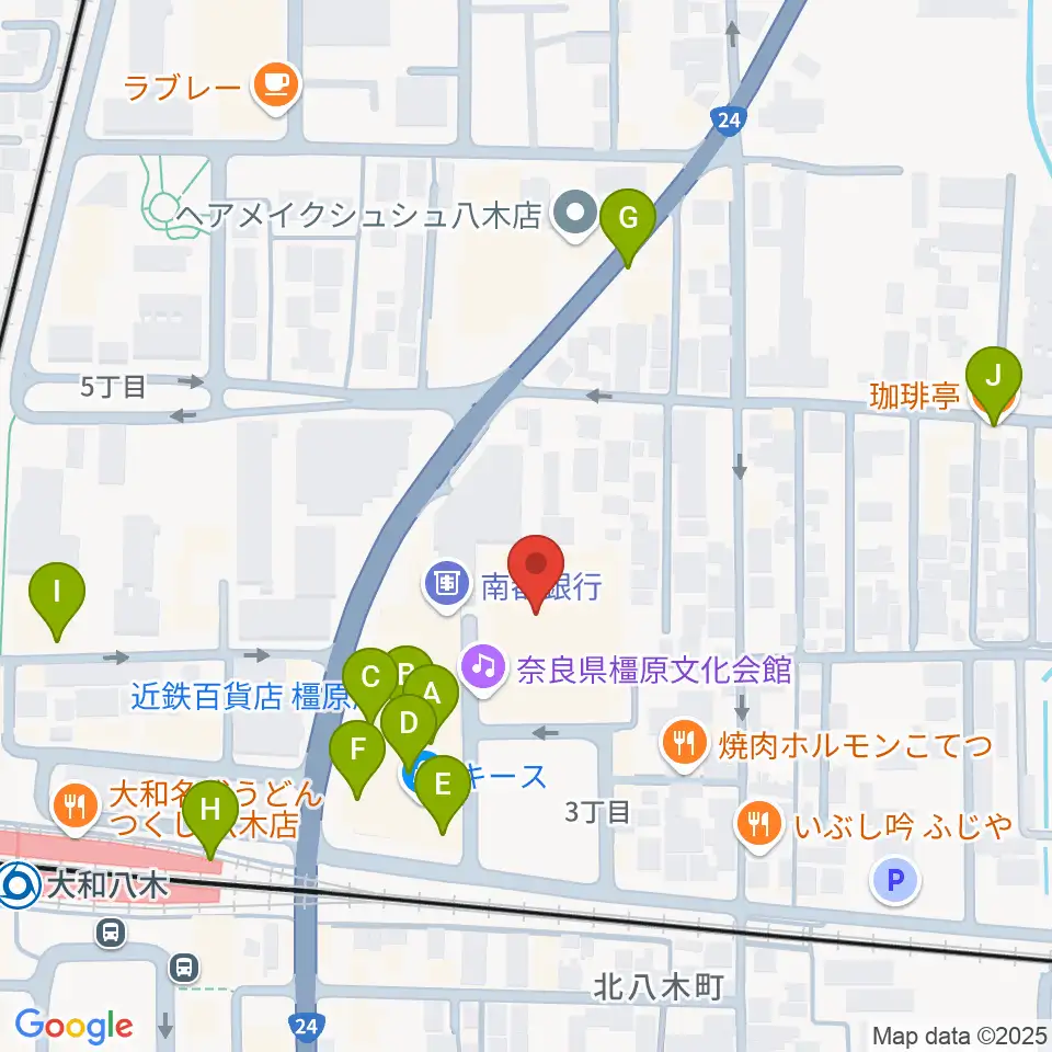 奈良県橿原文化会館周辺のカフェ一覧地図