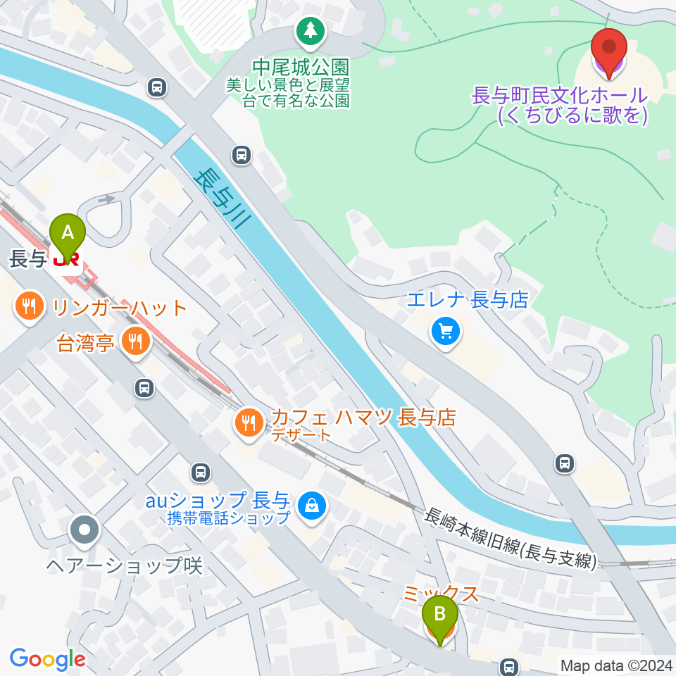 長与町民文化ホール周辺のカフェ一覧地図