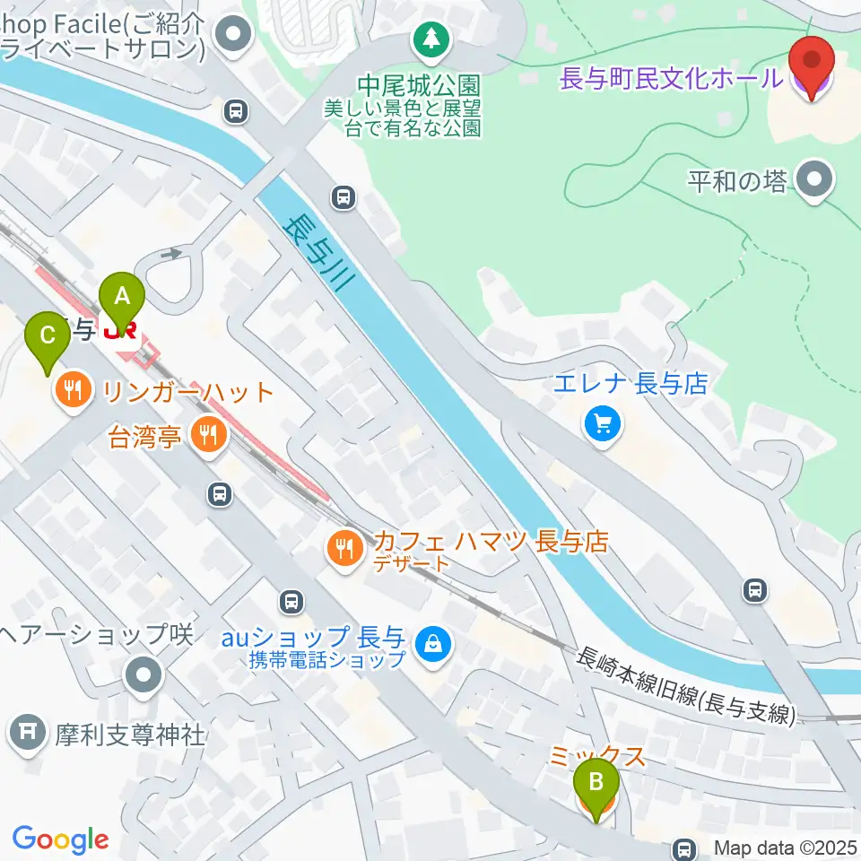 長与町民文化ホール周辺のカフェ一覧地図