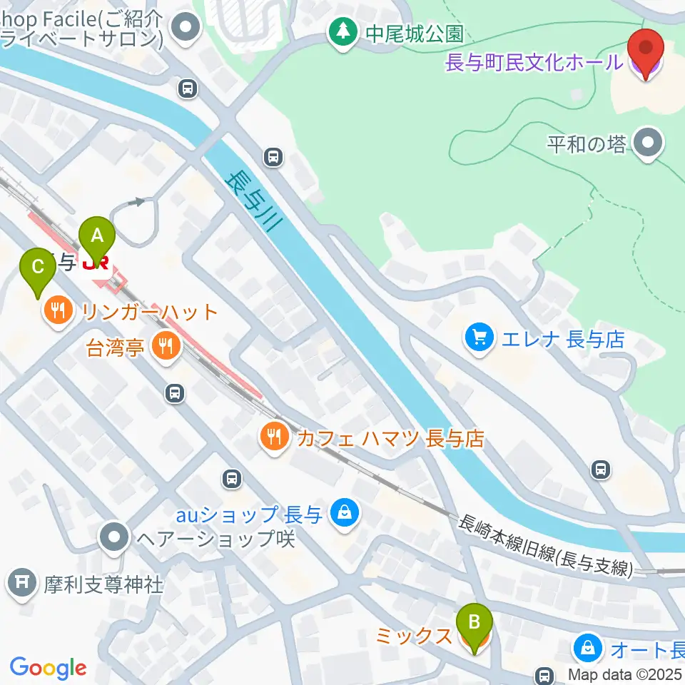 長与町民文化ホール周辺のカフェ一覧地図
