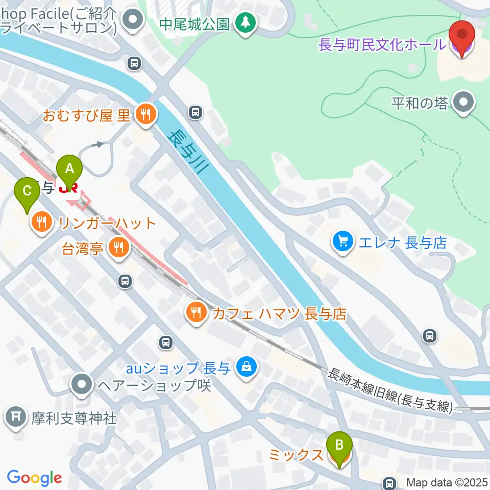 長与町民文化ホール周辺のカフェ一覧地図