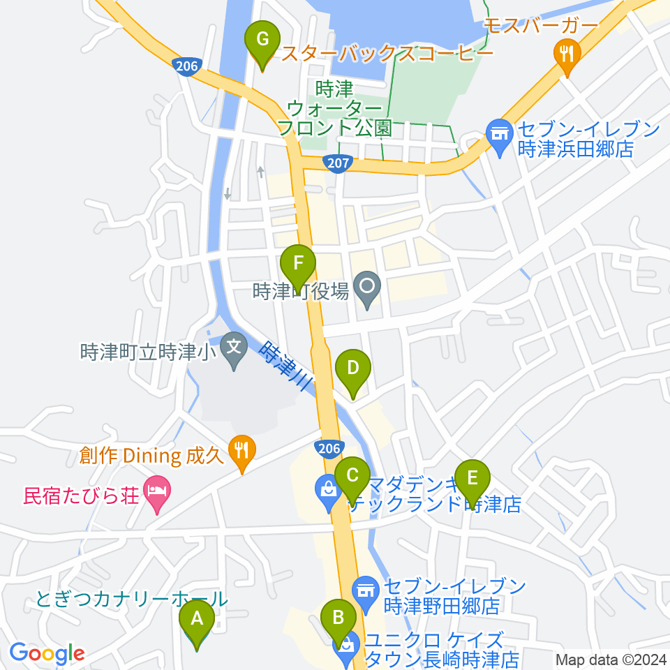 とぎつカナリーホール周辺のカフェ一覧地図