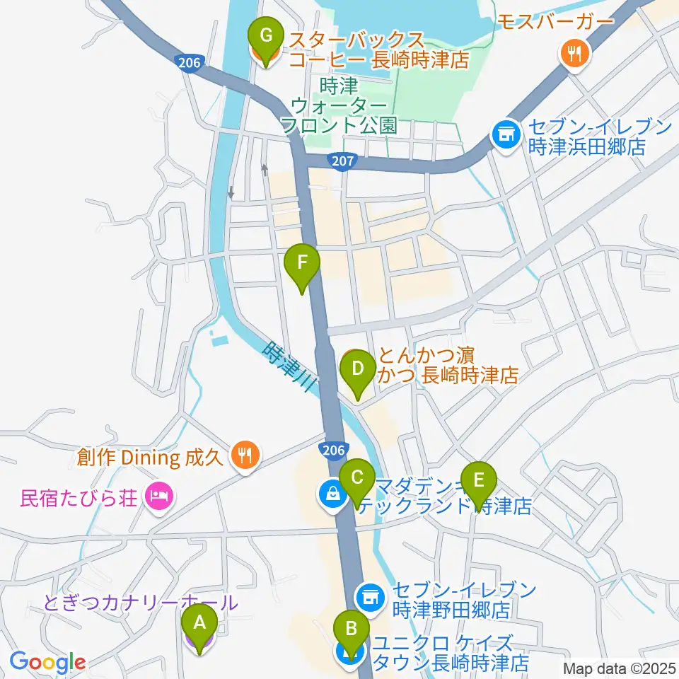 とぎつカナリーホール周辺のカフェ一覧地図