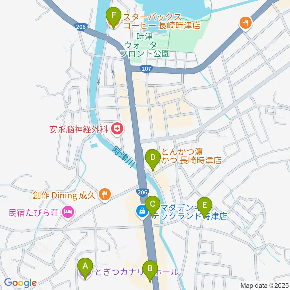 とぎつカナリーホール周辺のカフェ一覧地図