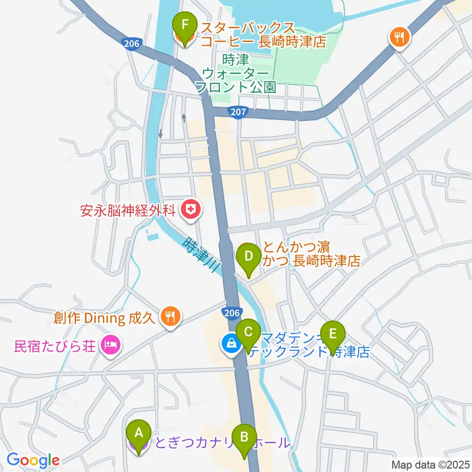 とぎつカナリーホール周辺のカフェ一覧地図