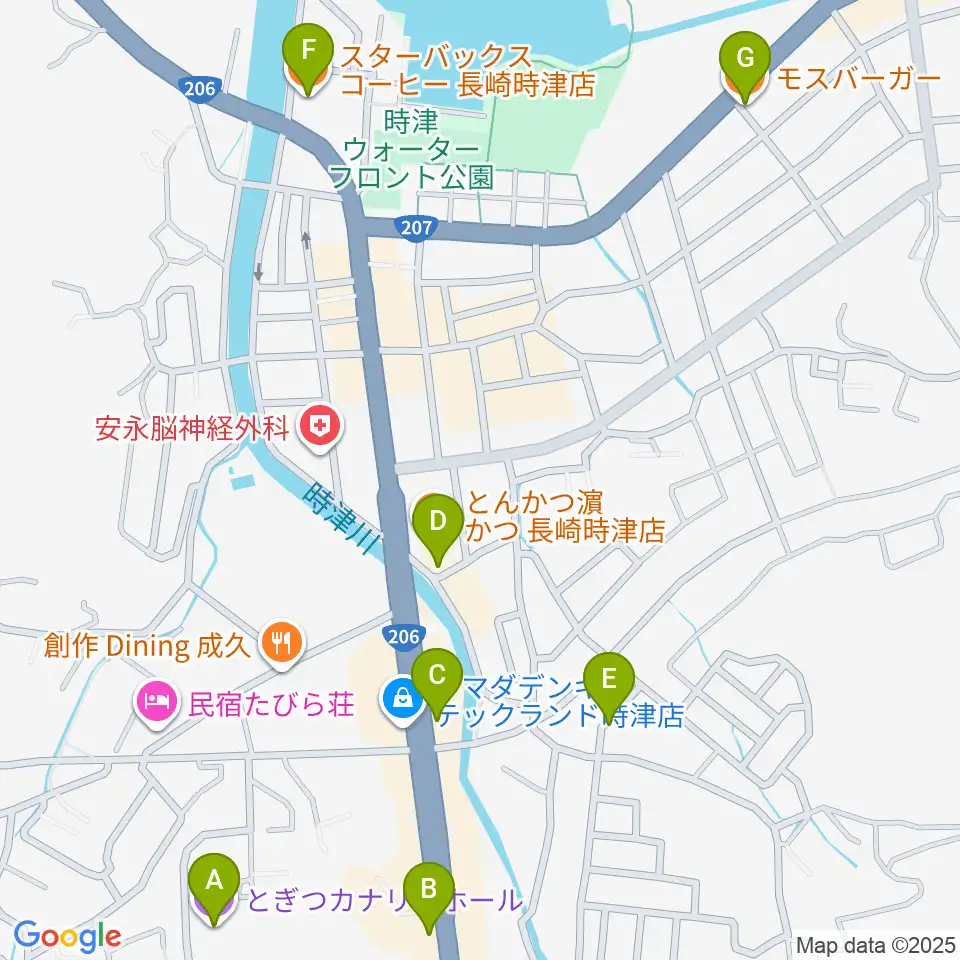 とぎつカナリーホール周辺のカフェ一覧地図
