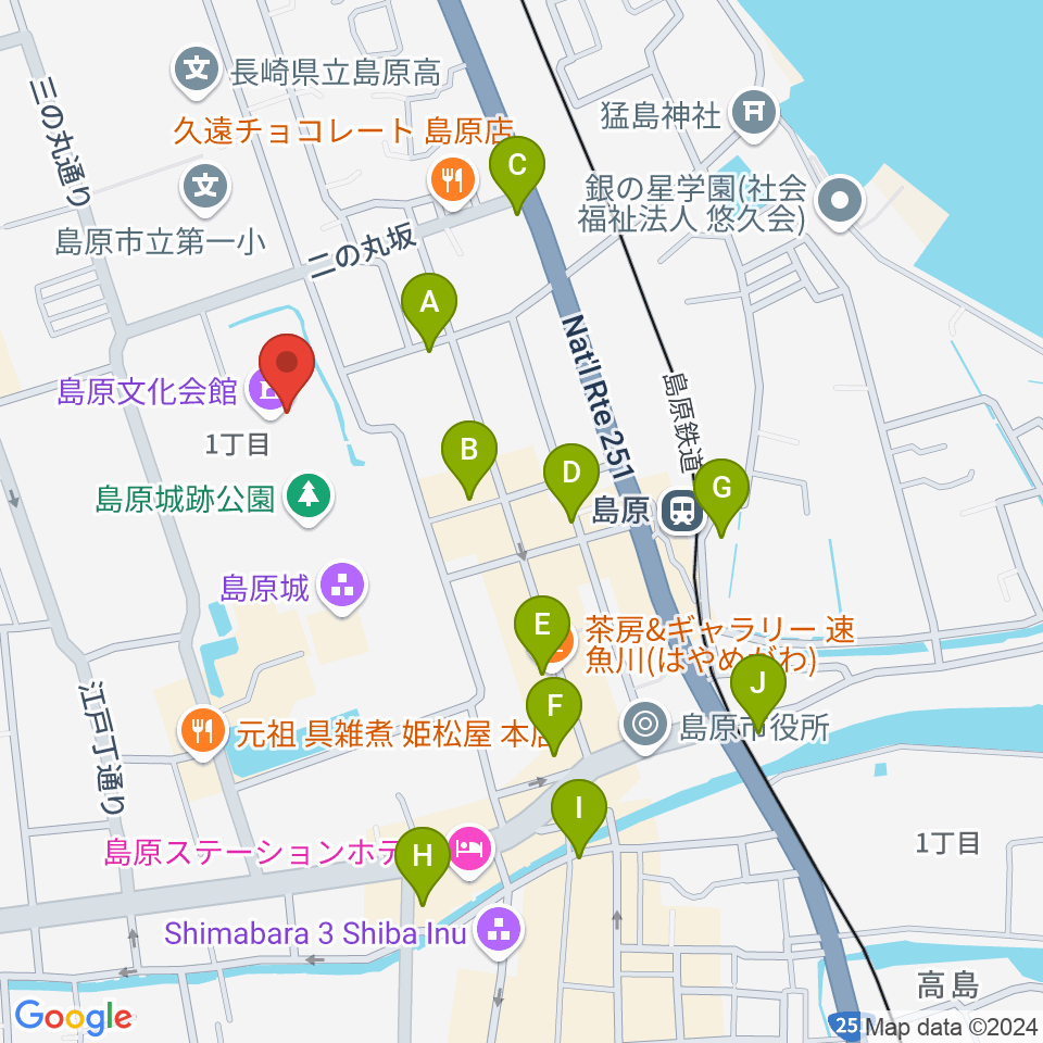 島原文化会館周辺のカフェ一覧地図