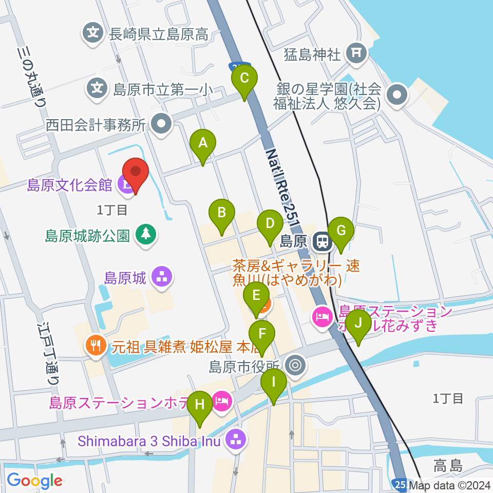 島原文化会館周辺のカフェ一覧地図