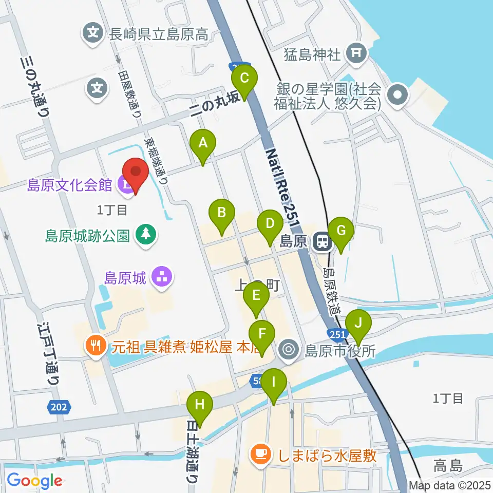島原文化会館周辺のカフェ一覧地図