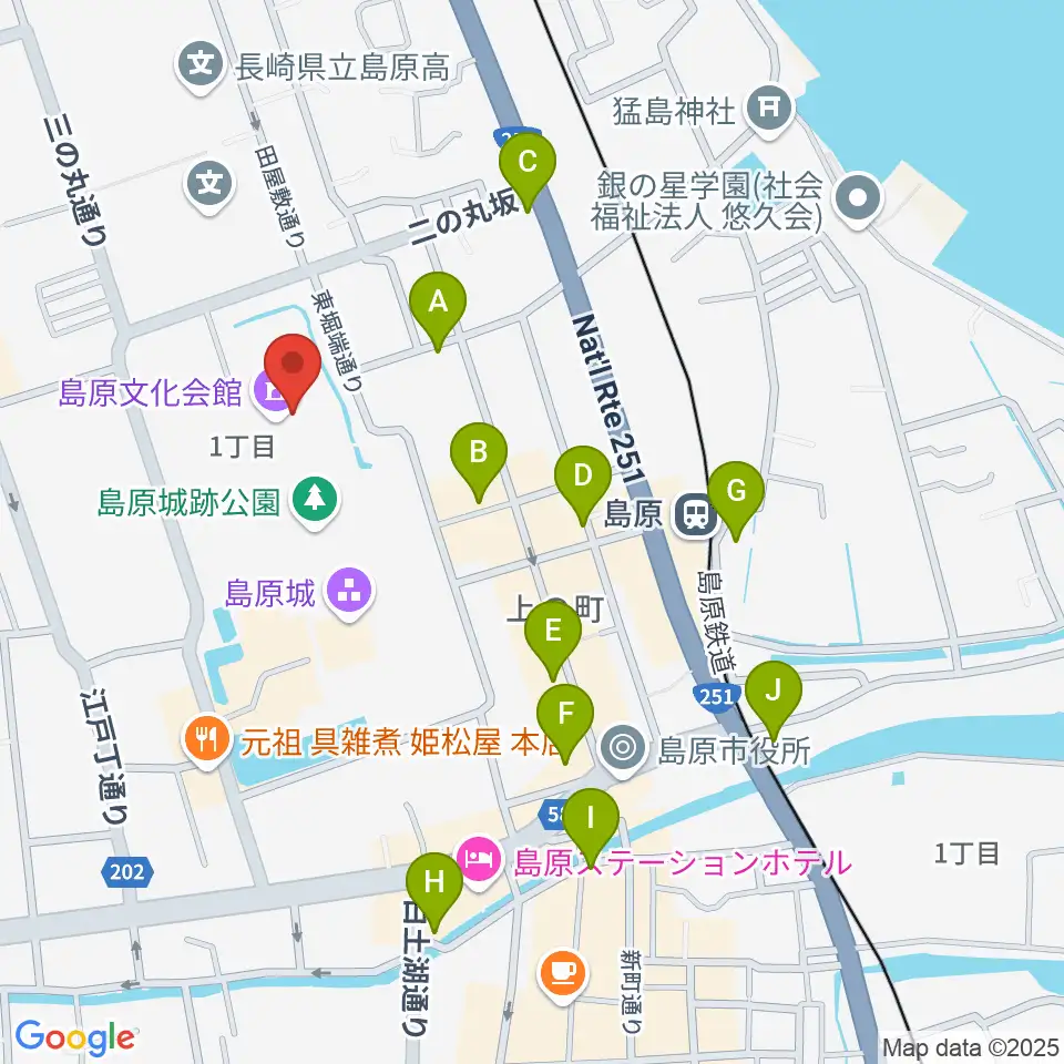 島原文化会館周辺のカフェ一覧地図