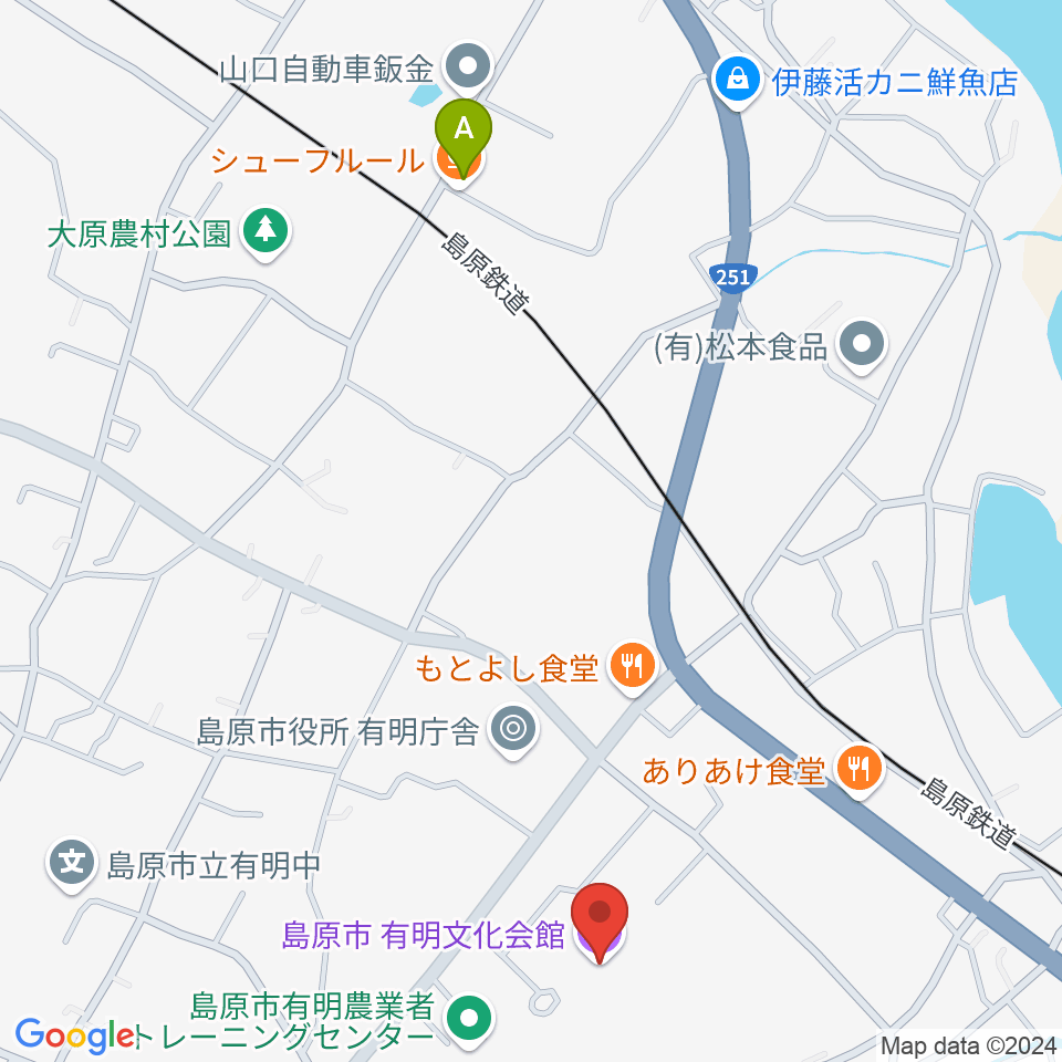 島原市有明文化会館 グリーンウェーブ周辺のカフェ一覧地図