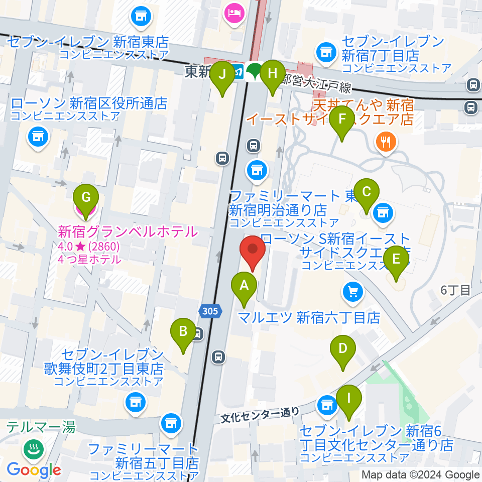 新宿レッドクロス周辺のカフェ一覧地図