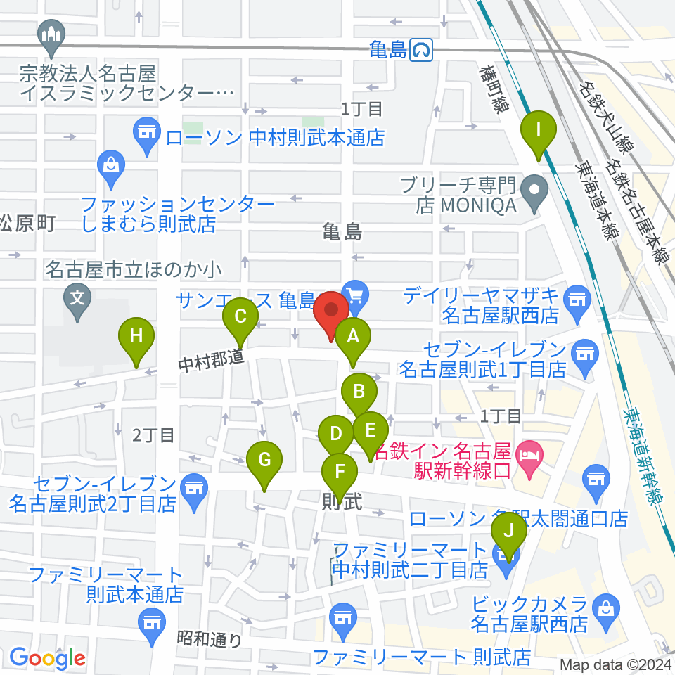 ナンジャーレ周辺のカフェ一覧地図