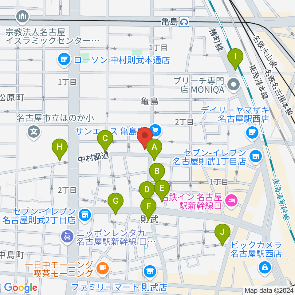 ナンジャーレ周辺のカフェ一覧地図