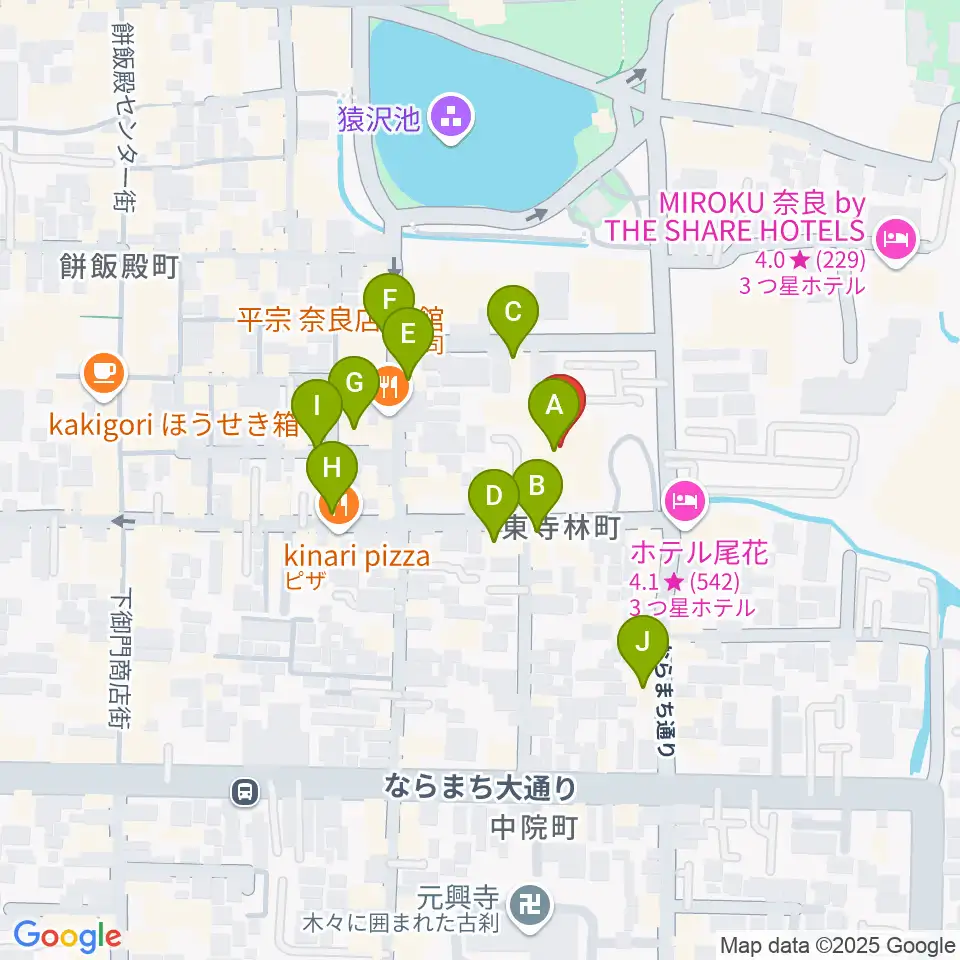 奈良市ならまちセンター周辺のカフェ一覧地図
