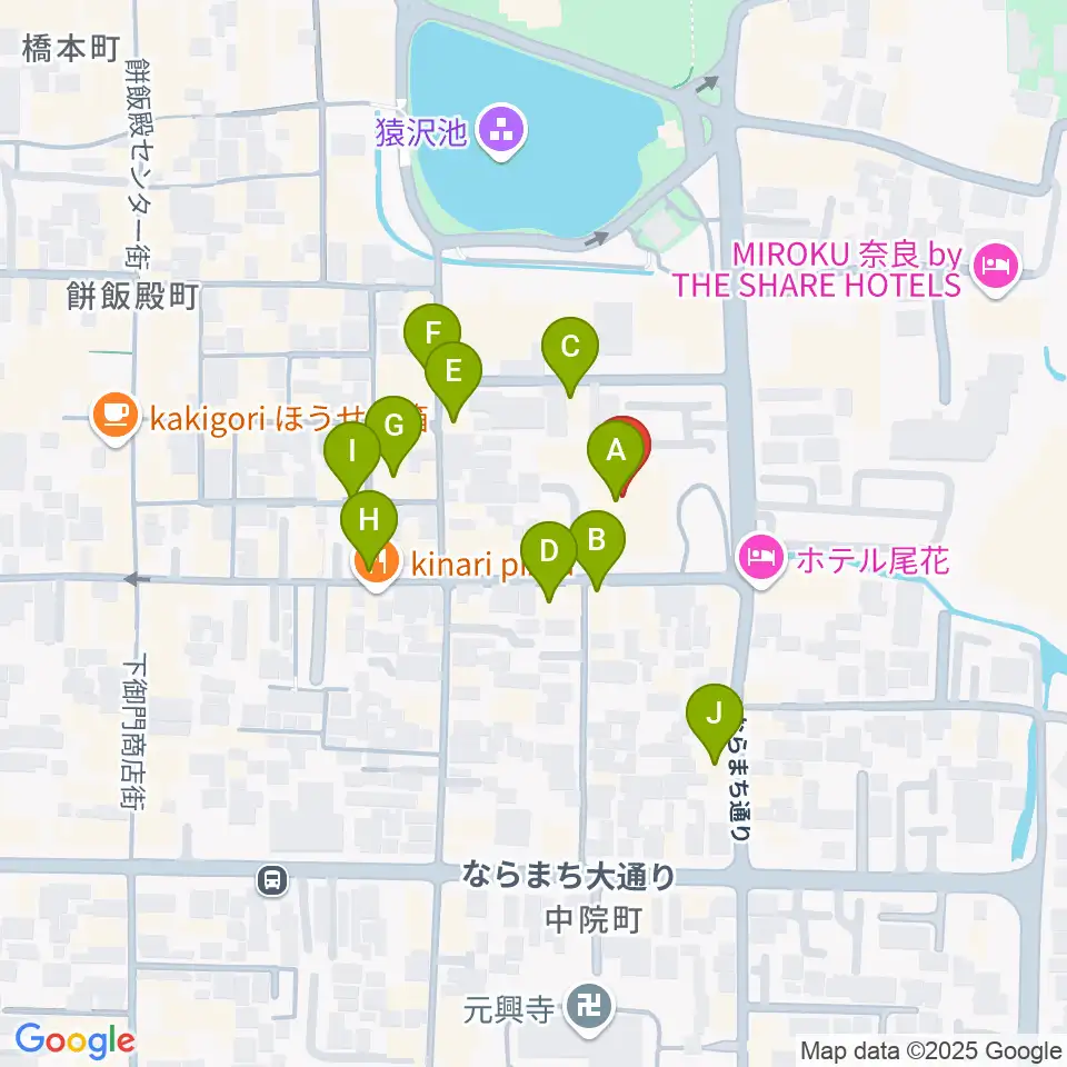 奈良市ならまちセンター周辺のカフェ一覧地図