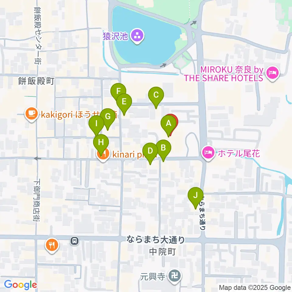 奈良市ならまちセンター周辺のカフェ一覧地図