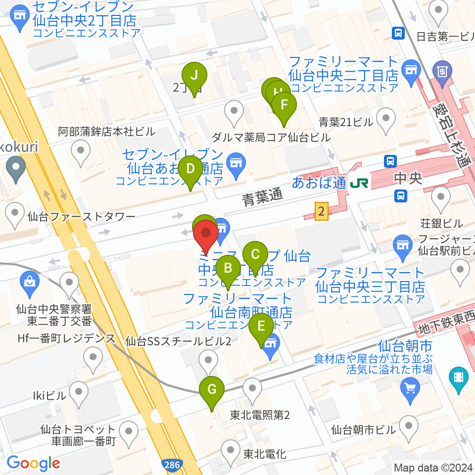 シアーミュージック仙台校周辺のカフェ一覧地図