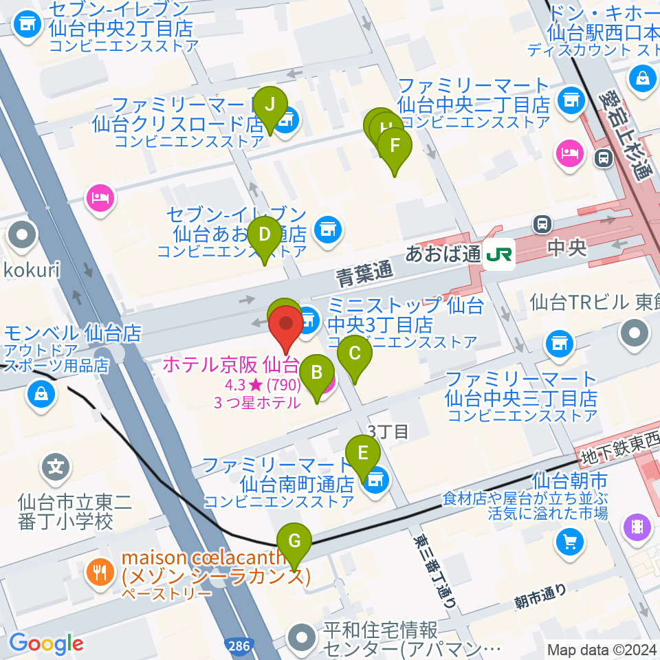 シアーミュージック仙台校周辺のカフェ一覧地図