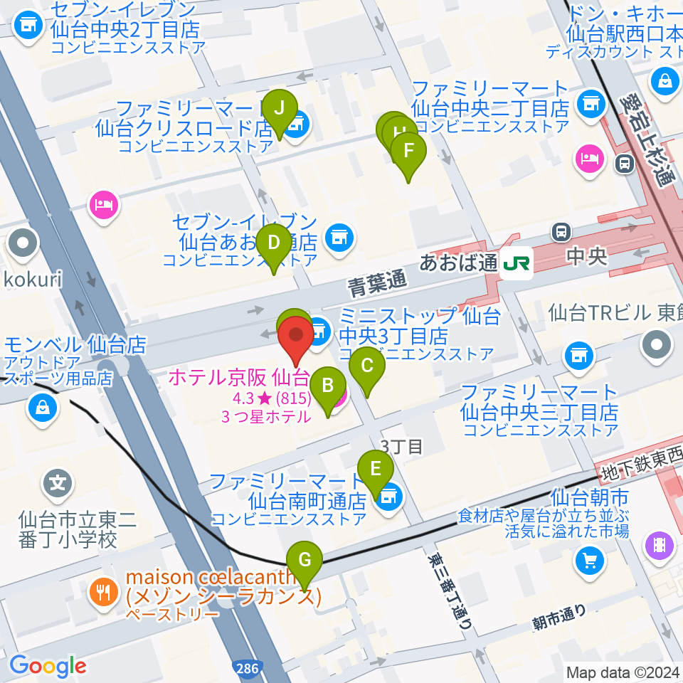 シアーミュージック仙台校周辺のカフェ一覧地図