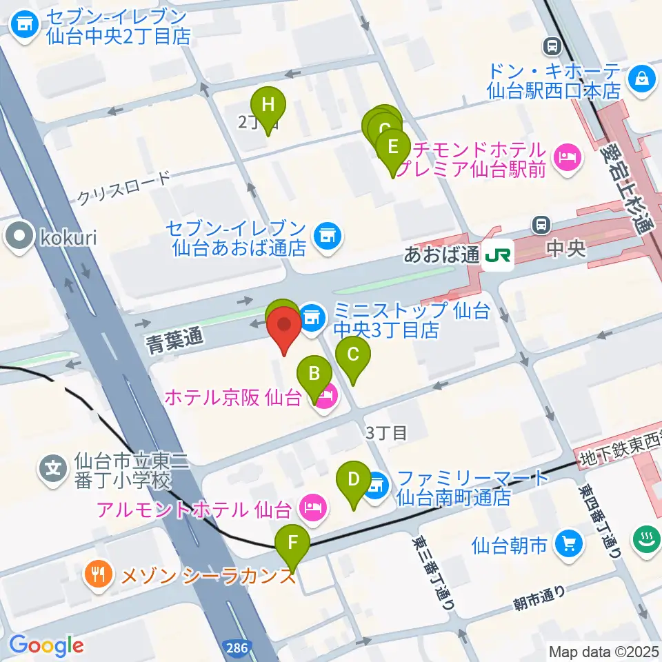 シアーミュージック仙台校周辺のカフェ一覧地図