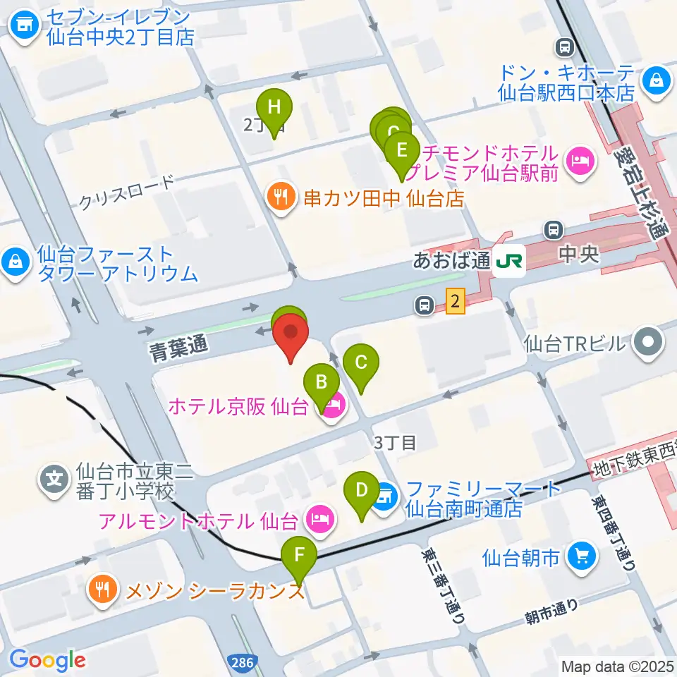 シアーミュージック仙台校周辺のカフェ一覧地図