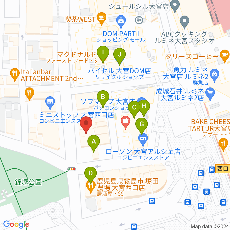 シアーミュージック大宮校周辺のカフェ一覧地図