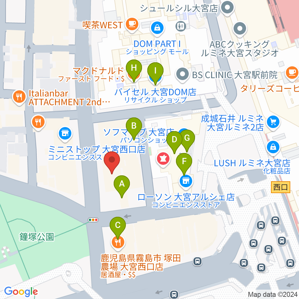 シアーミュージック大宮校周辺のカフェ一覧地図