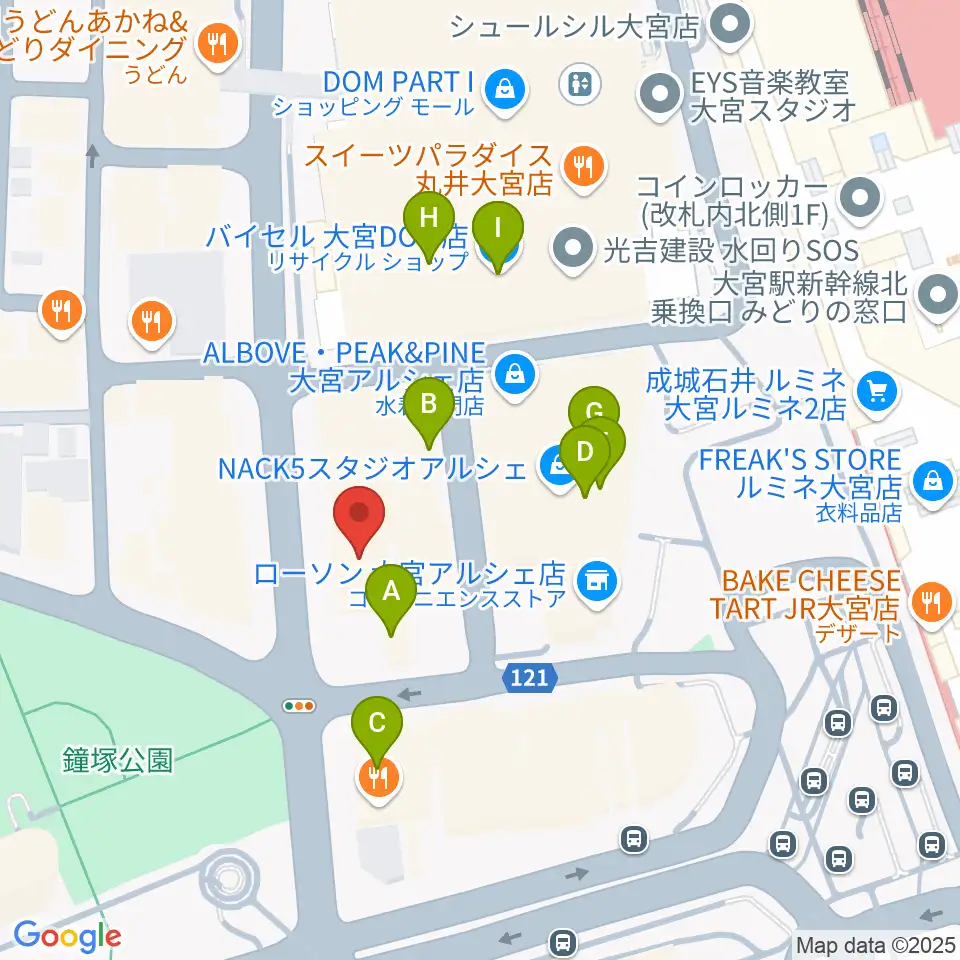 シアーミュージック大宮校周辺のカフェ一覧地図