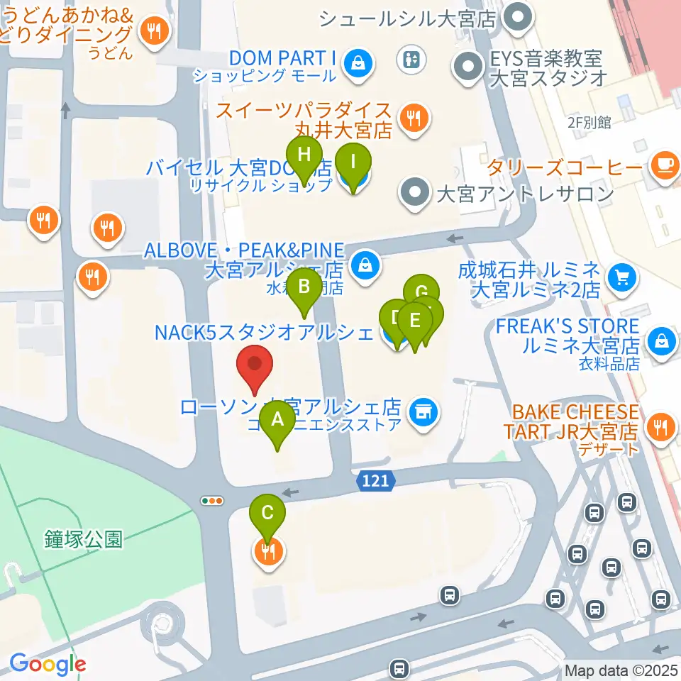 シアーミュージック大宮校周辺のカフェ一覧地図