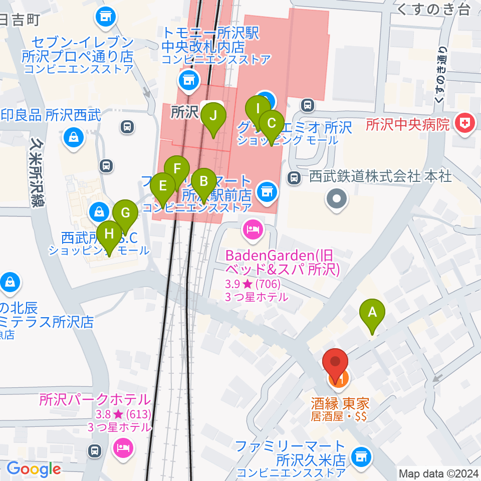 シアーミュージック 所沢校周辺のカフェ一覧地図