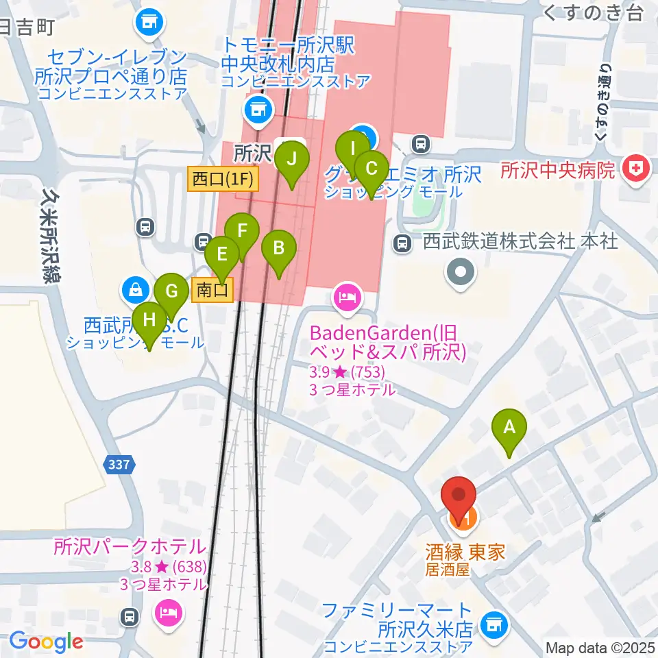 シアーミュージック 所沢校周辺のカフェ一覧地図