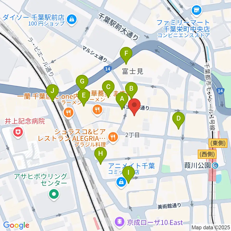 シアーミュージック 千葉校周辺のカフェ一覧地図