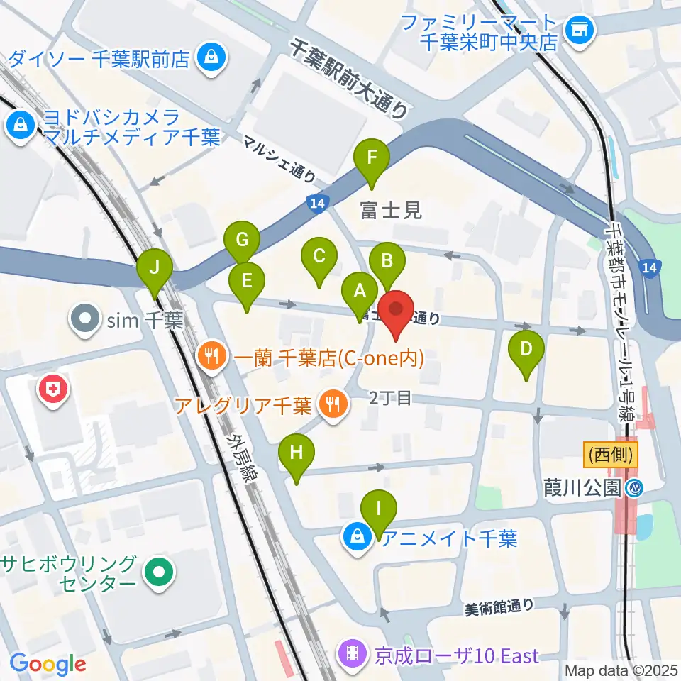 シアーミュージック 千葉校周辺のカフェ一覧地図