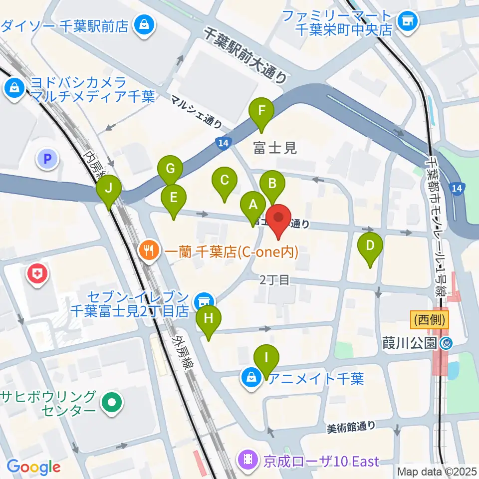 シアーミュージック 千葉校周辺のカフェ一覧地図