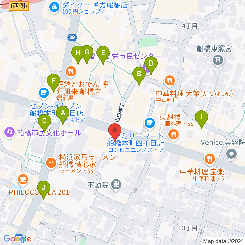 シアーミュージック 船橋校周辺のカフェ一覧地図