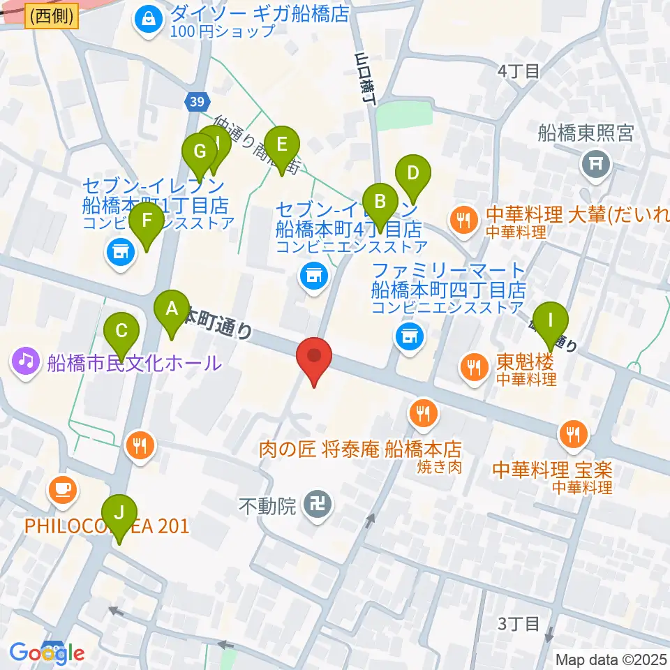 シアーミュージック 船橋校周辺のカフェ一覧地図