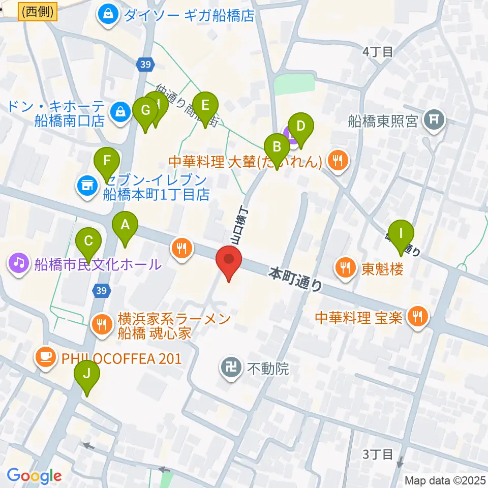 シアーミュージック 船橋校周辺のカフェ一覧地図