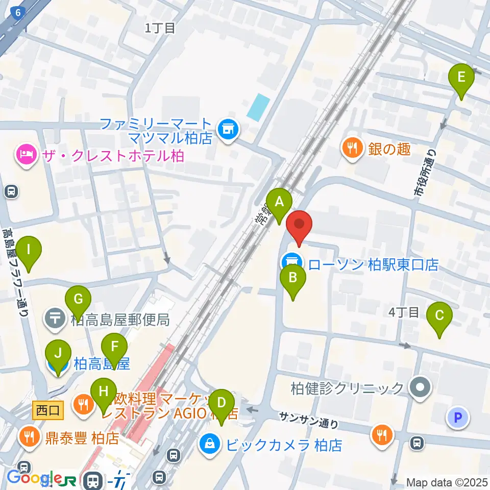 シアーミュージック 柏校周辺のカフェ一覧地図
