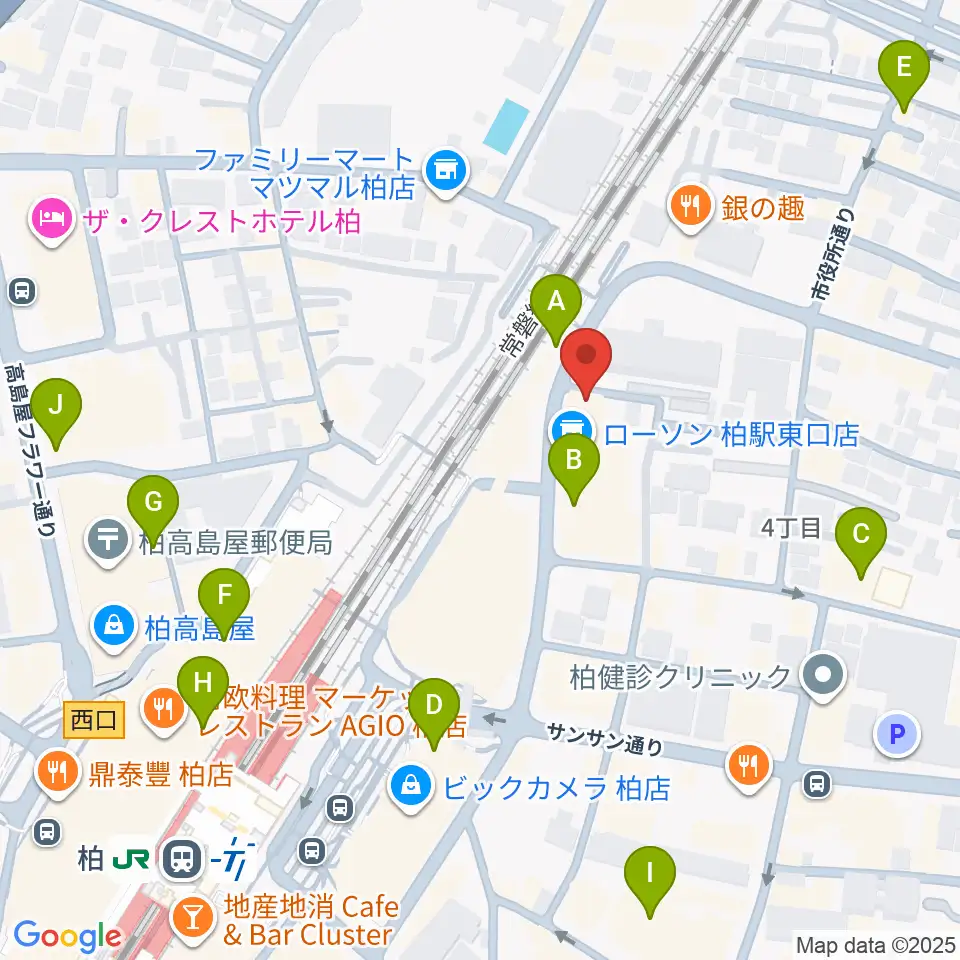 シアーミュージック 柏校周辺のカフェ一覧地図