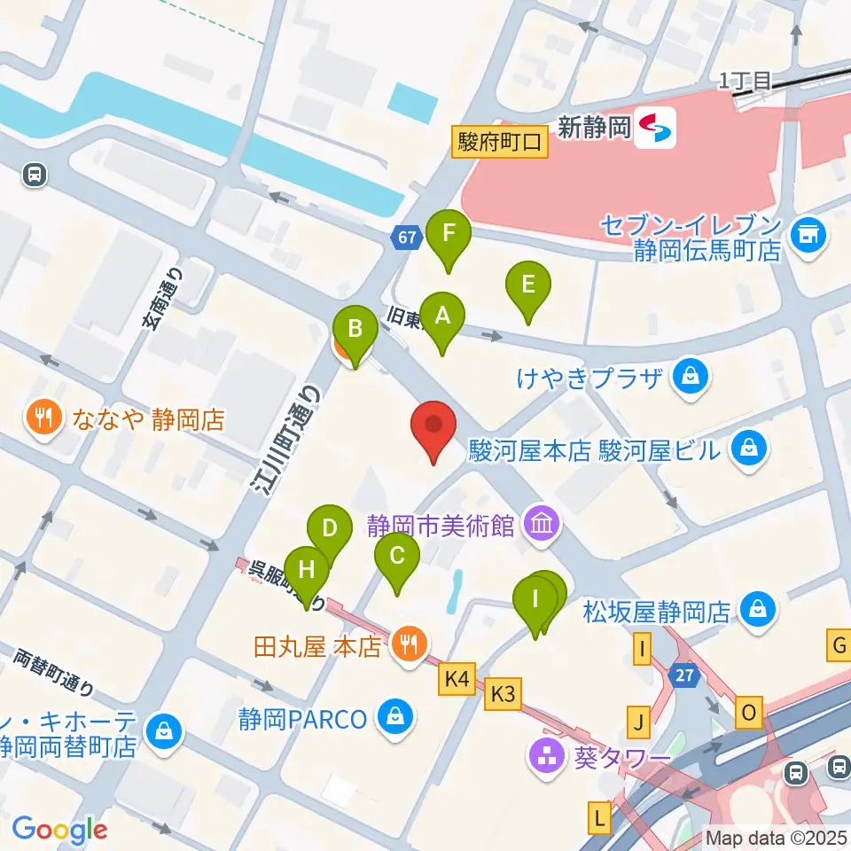 シアーミュージック 静岡校周辺のカフェ一覧地図