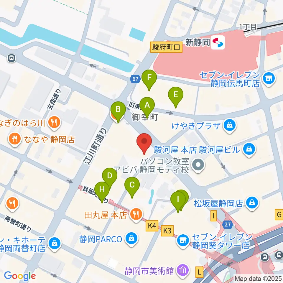 シアーミュージック 静岡校周辺のカフェ一覧地図