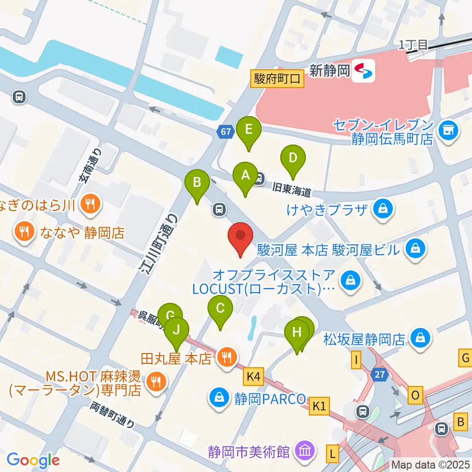 シアーミュージック 静岡校周辺のカフェ一覧地図