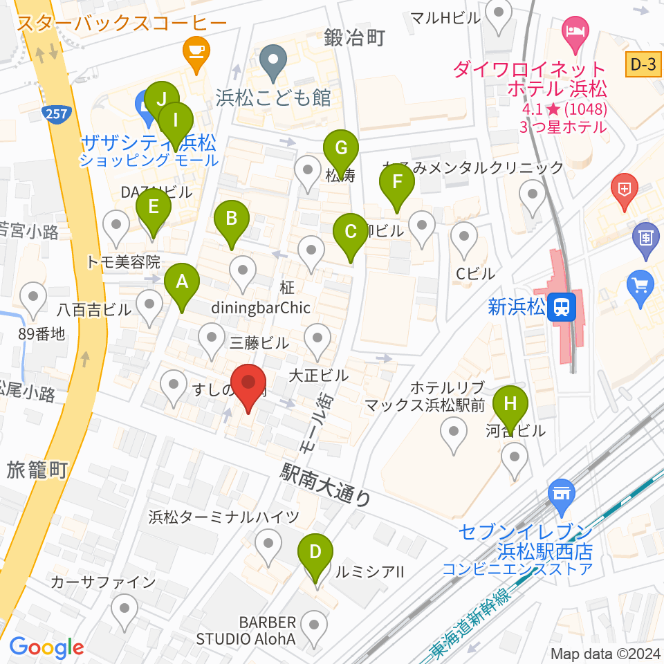 シアーミュージック 浜松校周辺のカフェ一覧地図