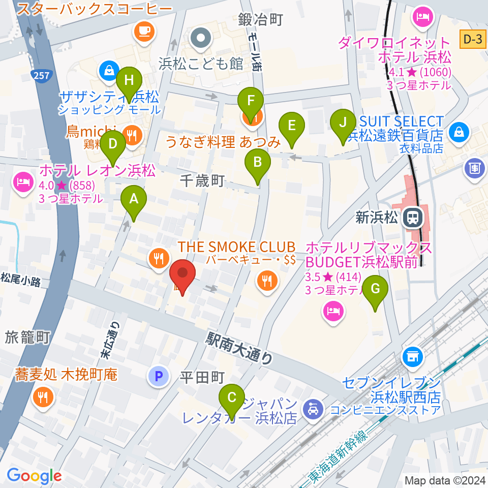 シアーミュージック 浜松校周辺のカフェ一覧地図